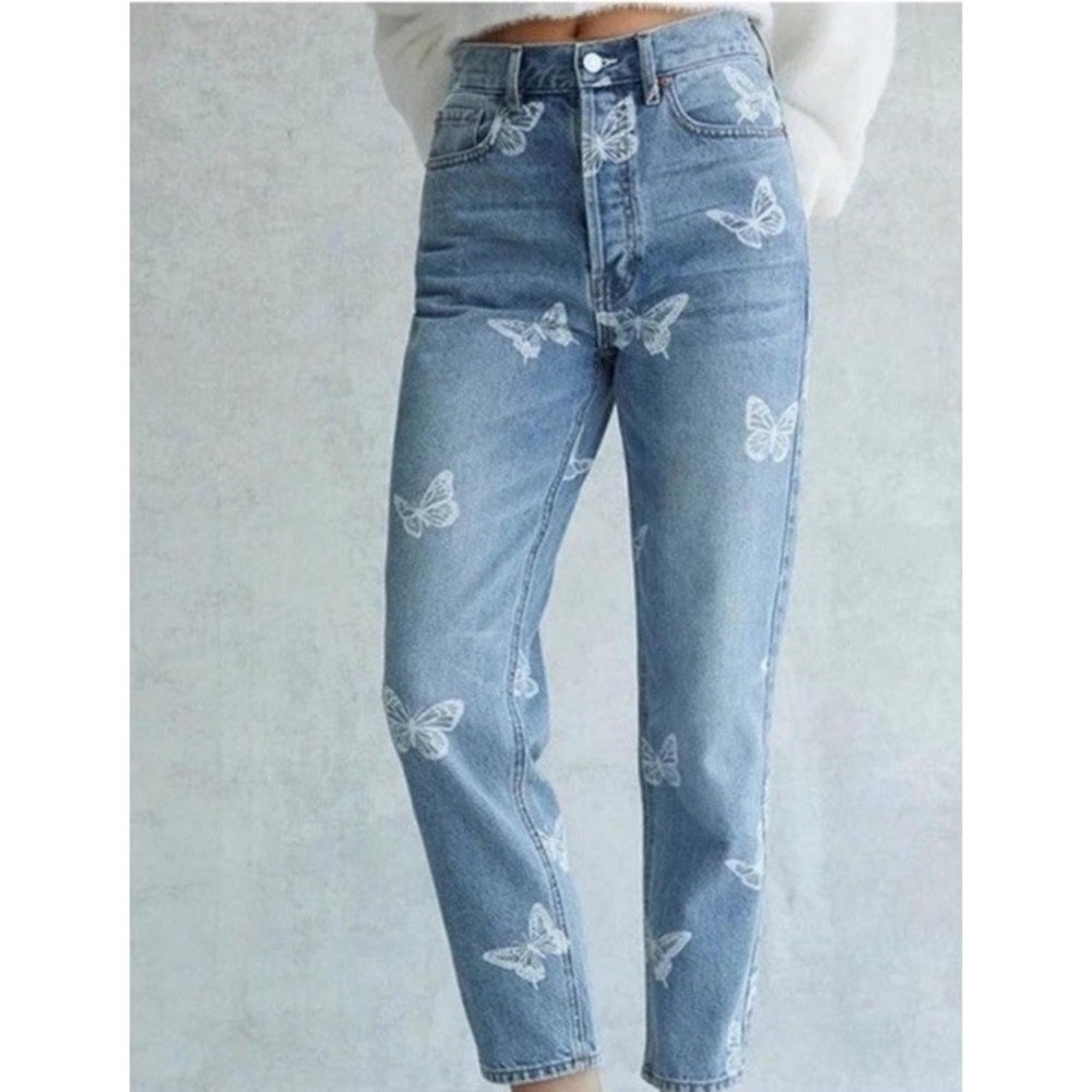 PacSun Ultra High Rise Slim Butterfly Print Jeans Blue Denim Size 25